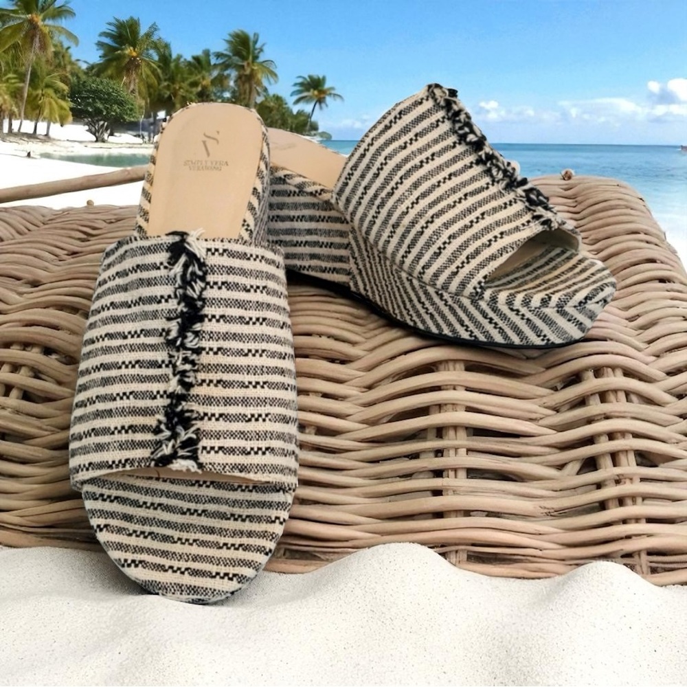 Simply Vera Vera Wang Striped Woven Platform Slides NWOT